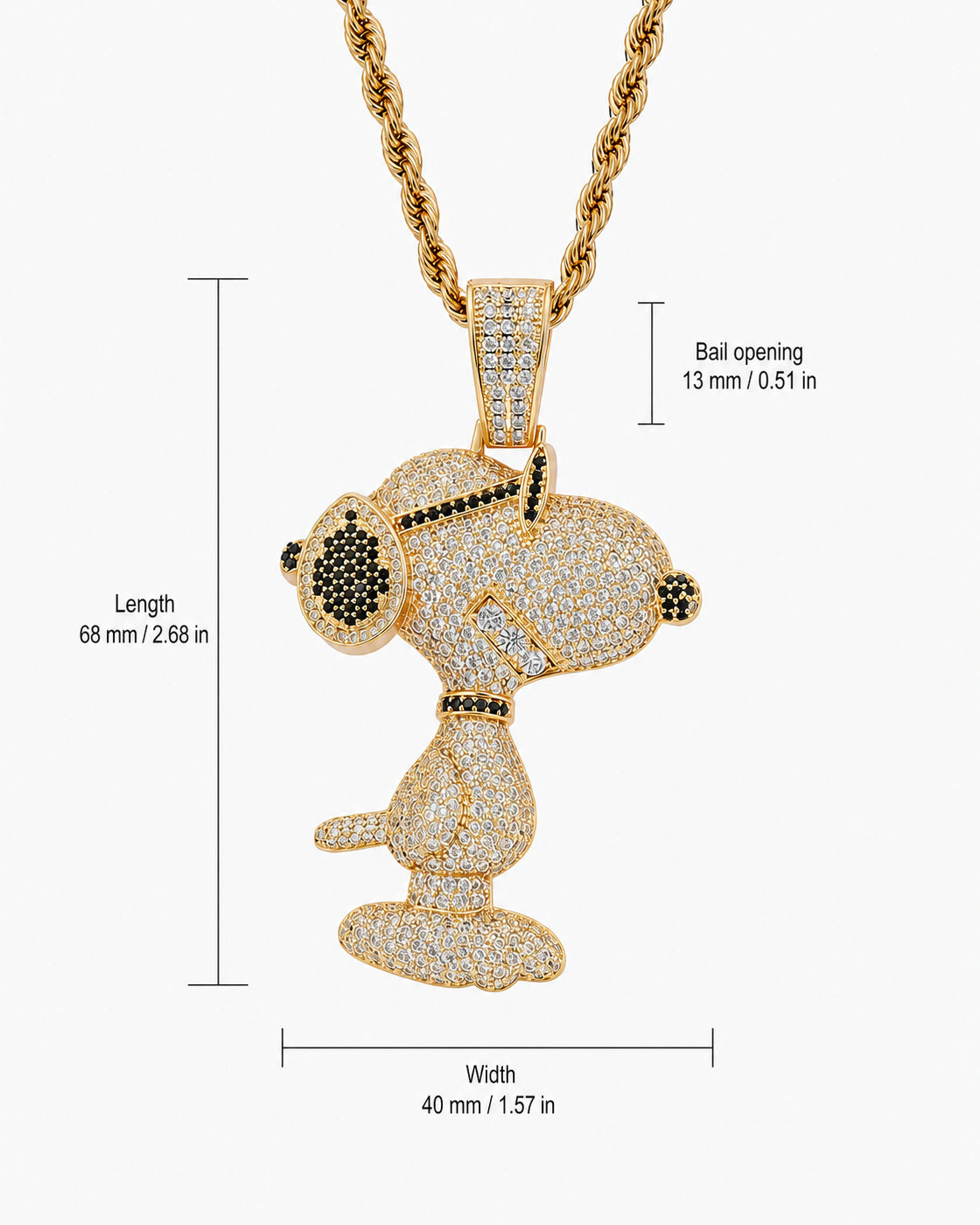 Iced CZ Side-Profile Cartoon Dog Pendant Necklace