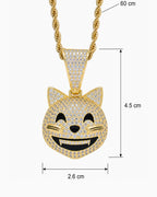 Iced CZ Grinning Cat Pendant Necklace