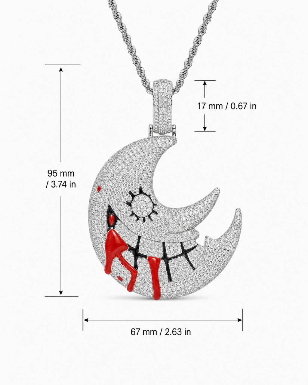 Iced CZ Crescent Grin Pendant Necklace