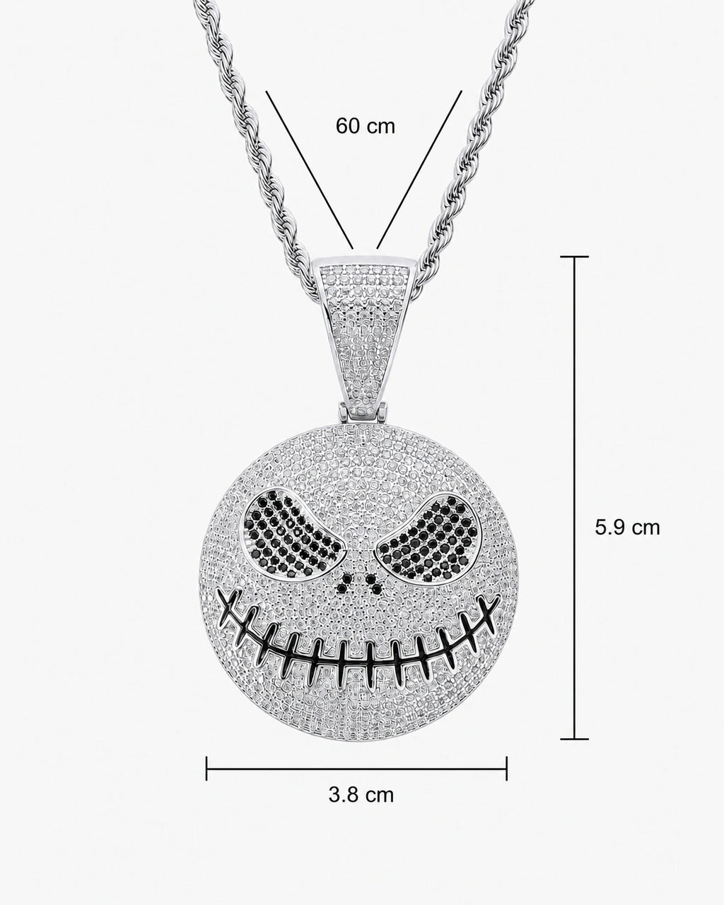 Iced CZ Stitched Grin Pendant Necklace