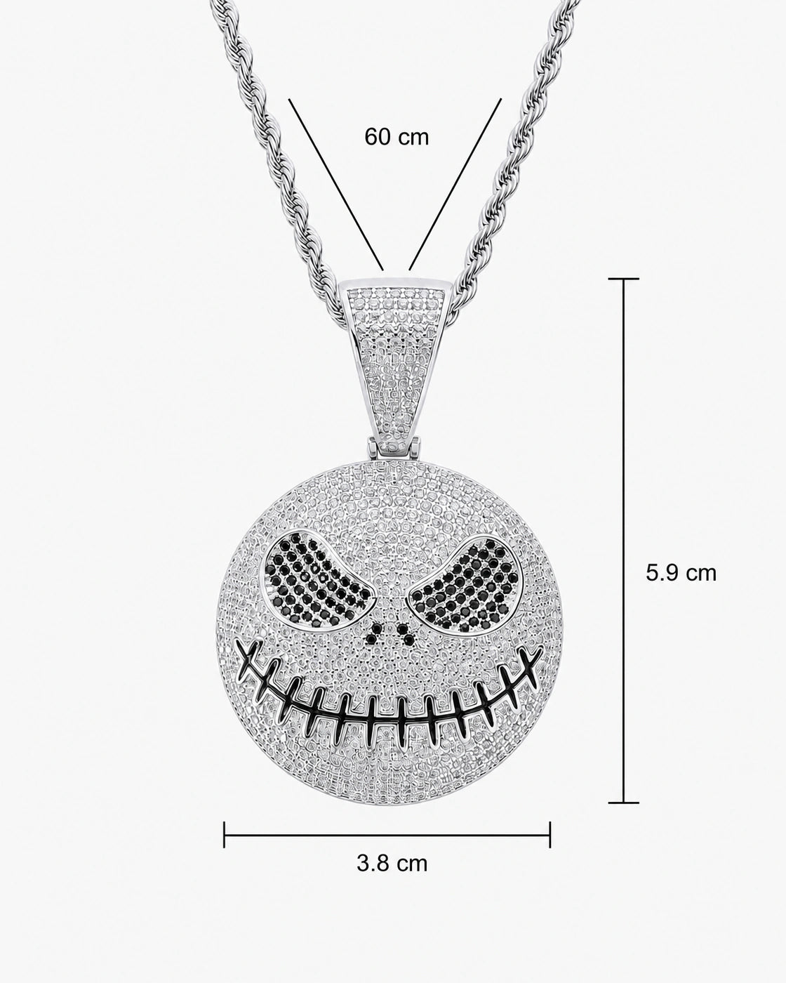 Iced CZ Stitched Grin Pendant Necklace