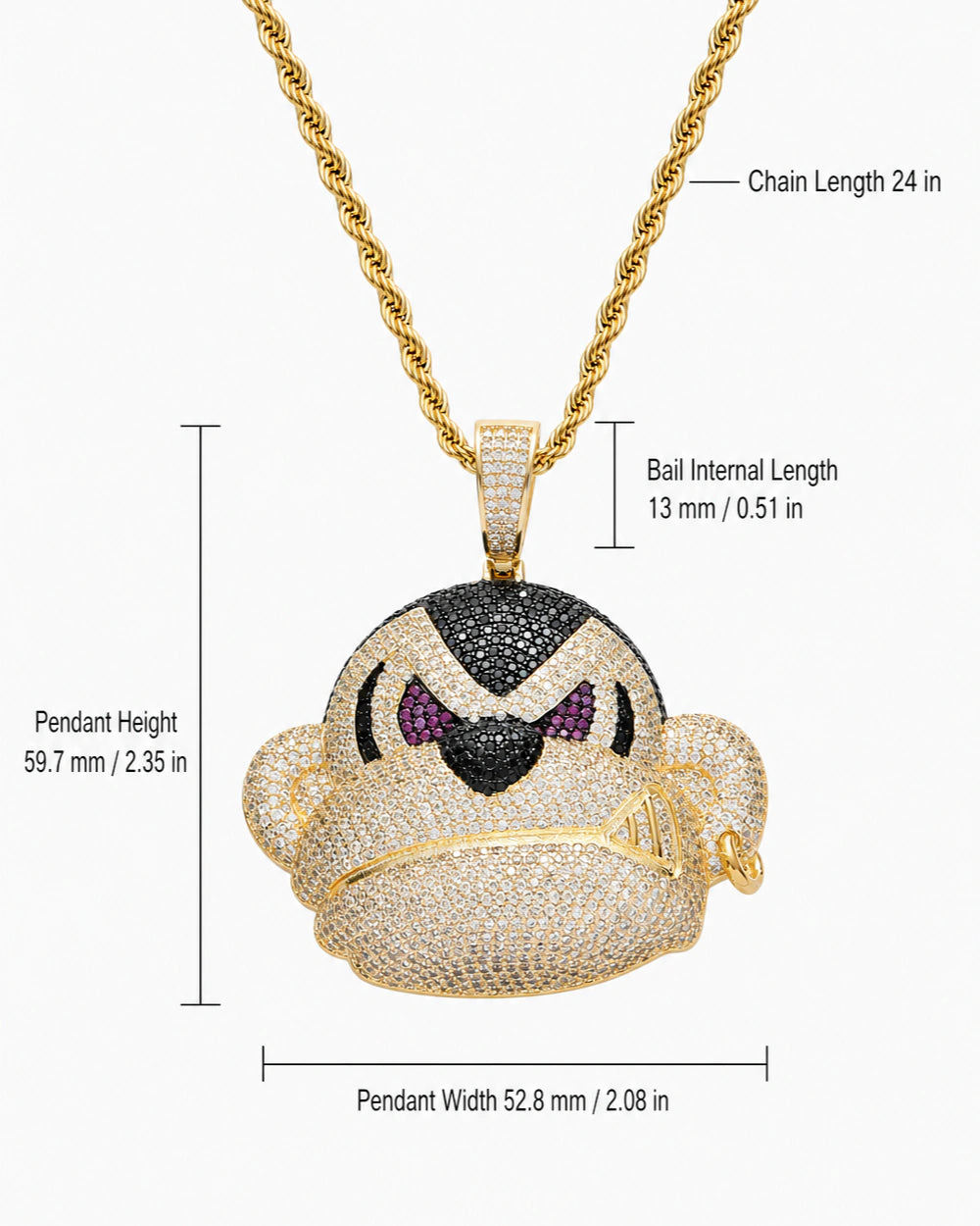 Iced CZ Scowling Cartoon Face Pendant Necklace