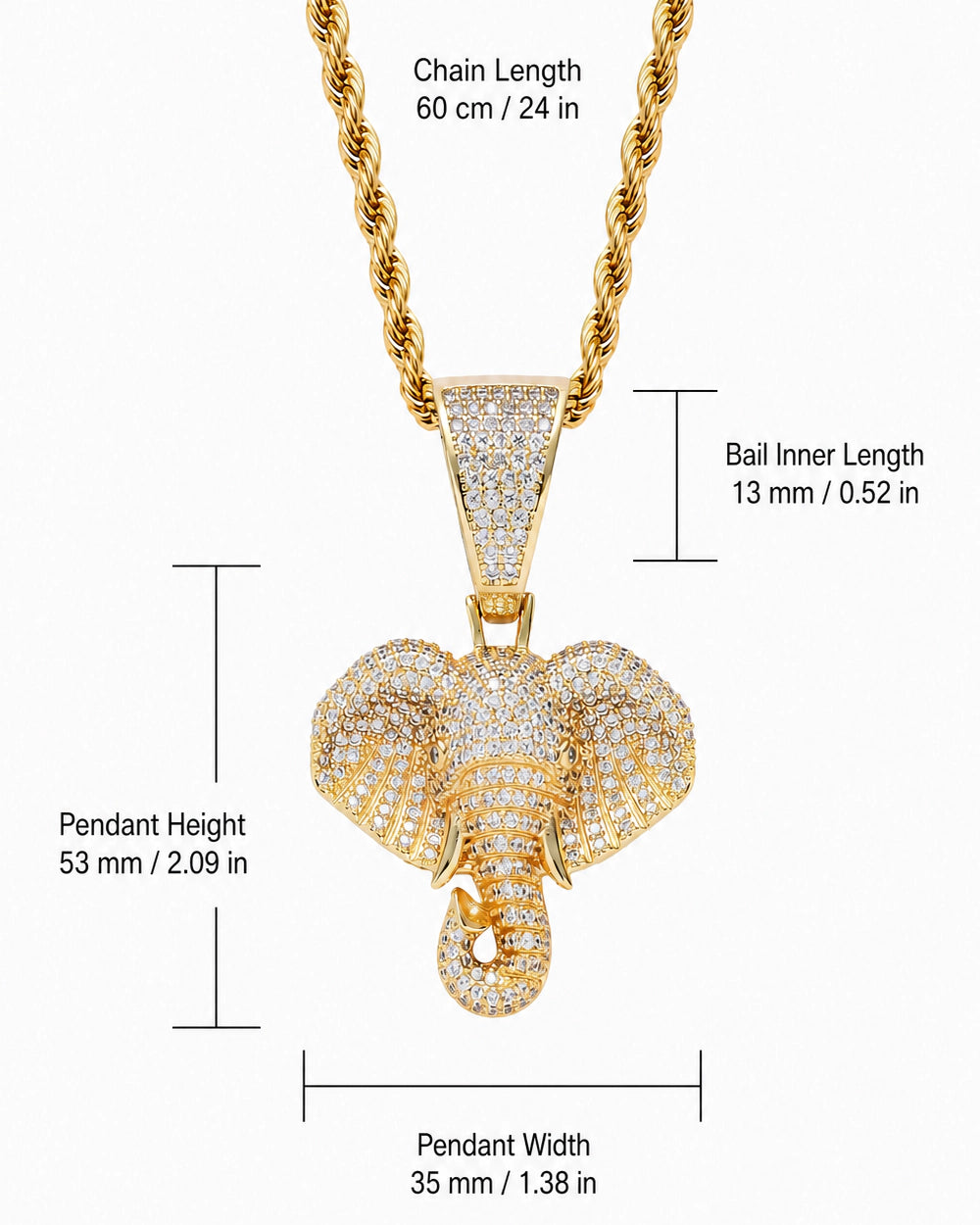 Iced CZ Stone-Set Elephant Pendant Necklace
