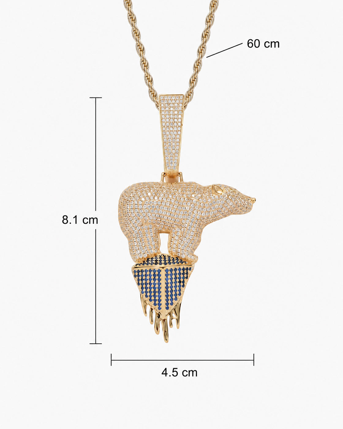 Iced CZ Polar Bear Melting Pendant Necklace