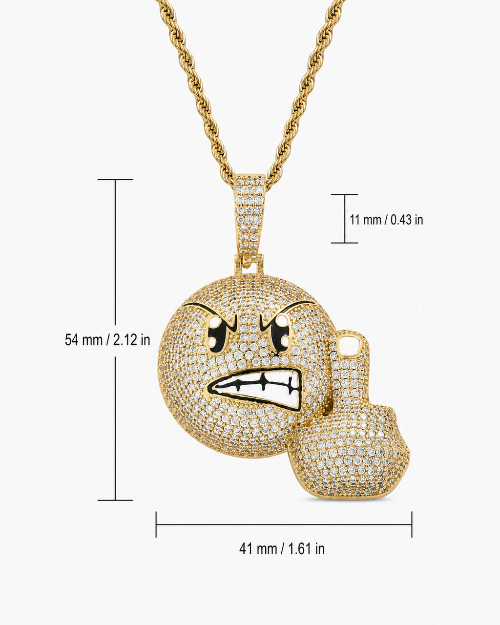 Iced CZ Pave Angry Face & Fist Pendant Necklace
