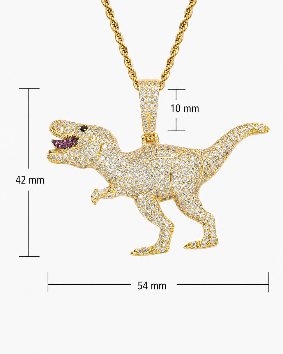 Iced CZ Dinosaur Pendant Necklace