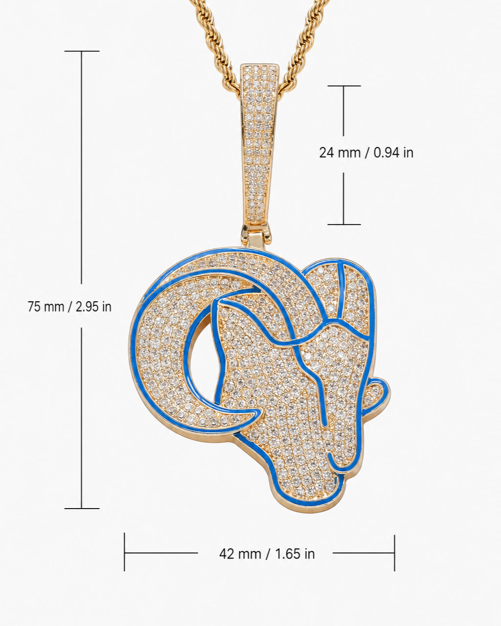 Iced CZ Ram Head Pendant Necklace