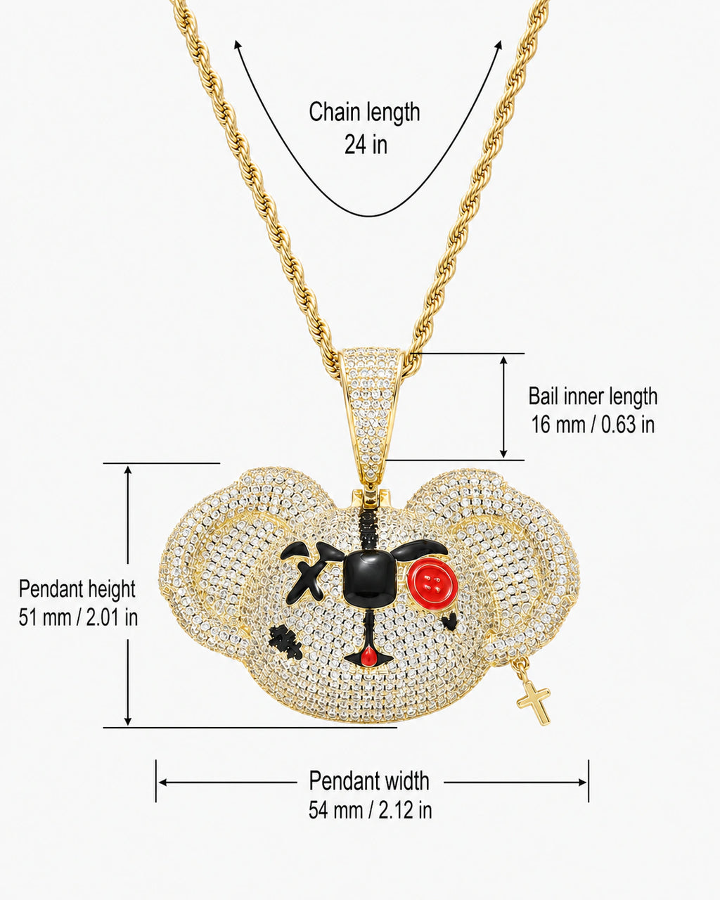 Iced CZ Stone-Set Cartoon Face Pendant Necklace