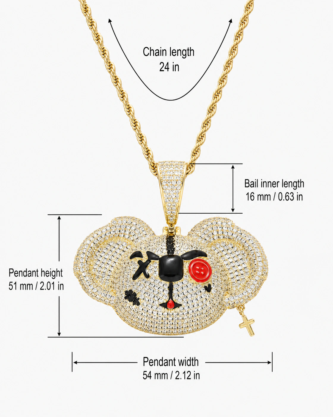 Iced CZ Stone-Set Cartoon Face Pendant Necklace