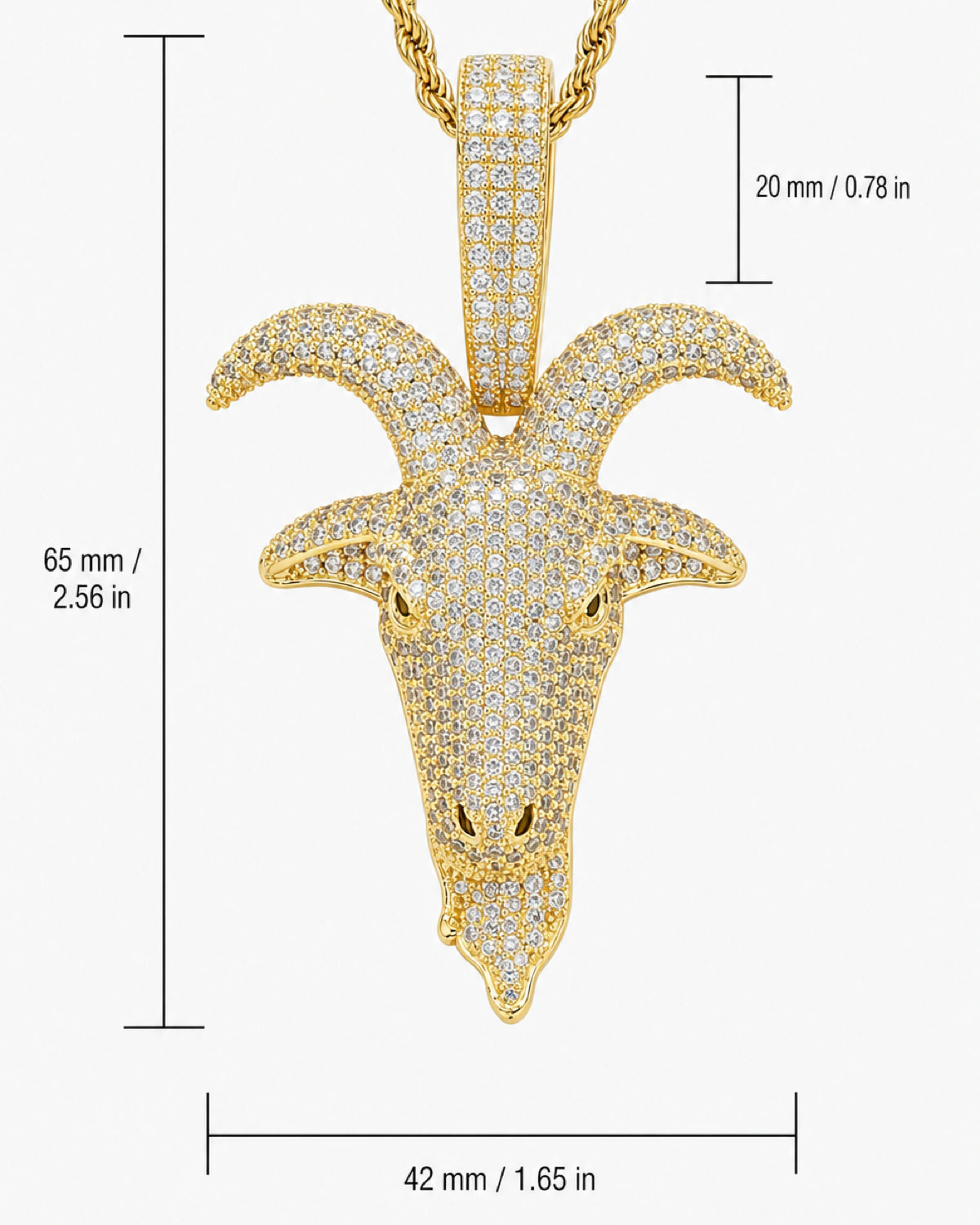 Iced CZ Pave Horned Goat-Head Pendant Necklace