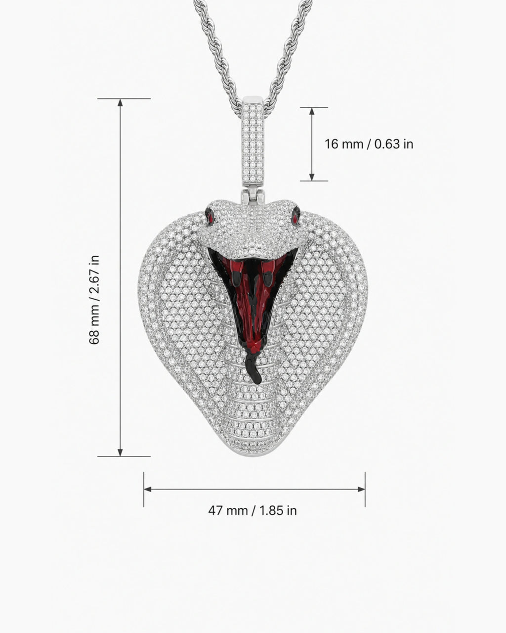 Iced CZ Pave Cobra Head Pendant Necklace