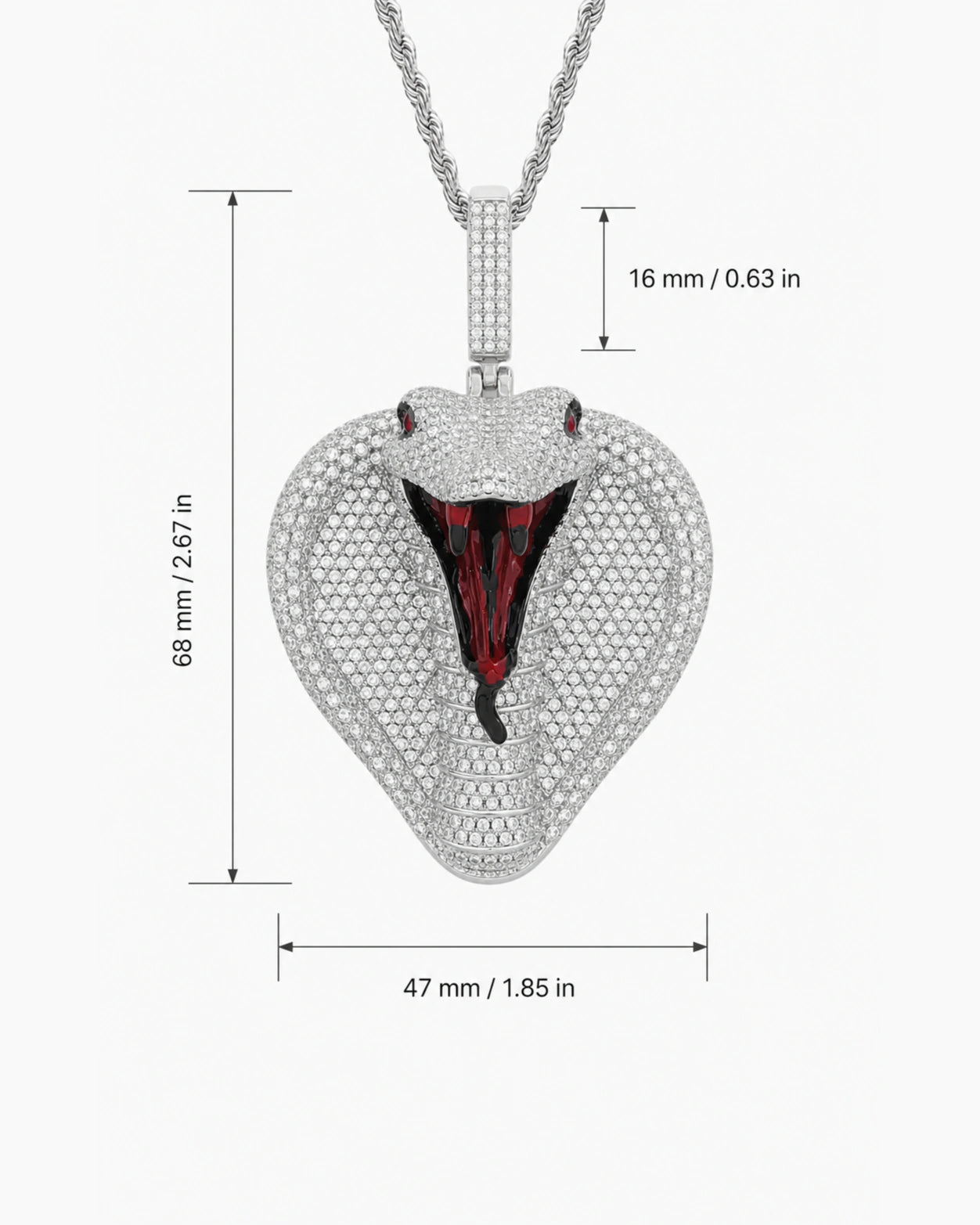 Iced CZ Pave Cobra Head Pendant Necklace