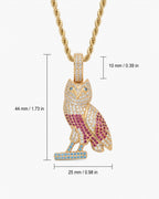 Iced CZ Pave-Style Owl Pendant Necklace