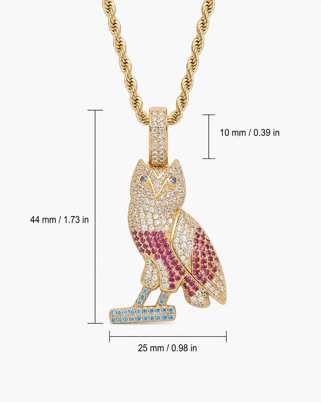 Iced CZ Pave-Style Owl Pendant Necklace
