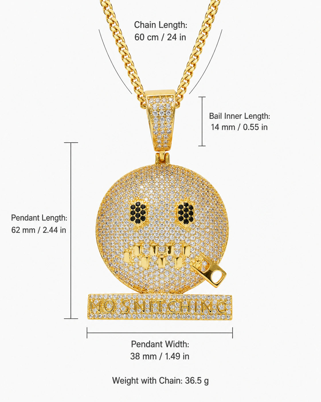 Iced CZ No Snitching Smiley Pendant Necklace