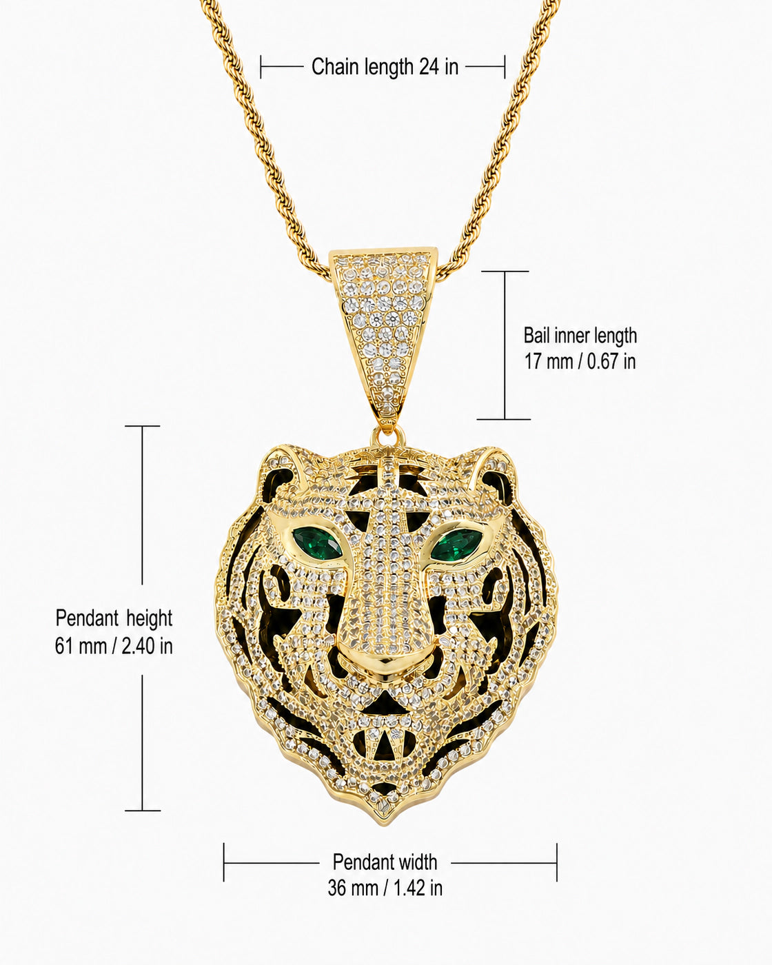 Iced CZ Tiger Head Pendant Necklace