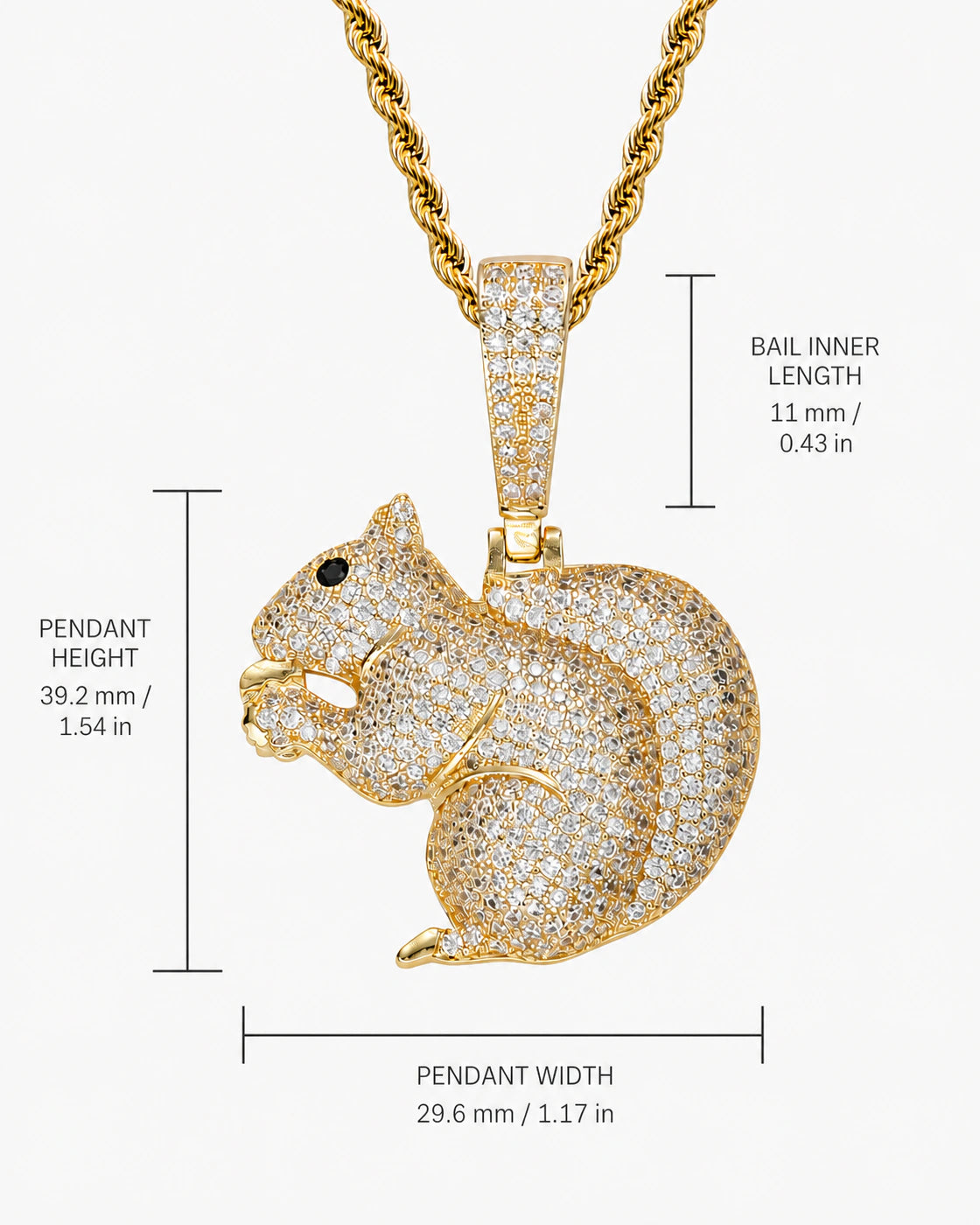 Iced CZ Squirrel Pendant Necklace