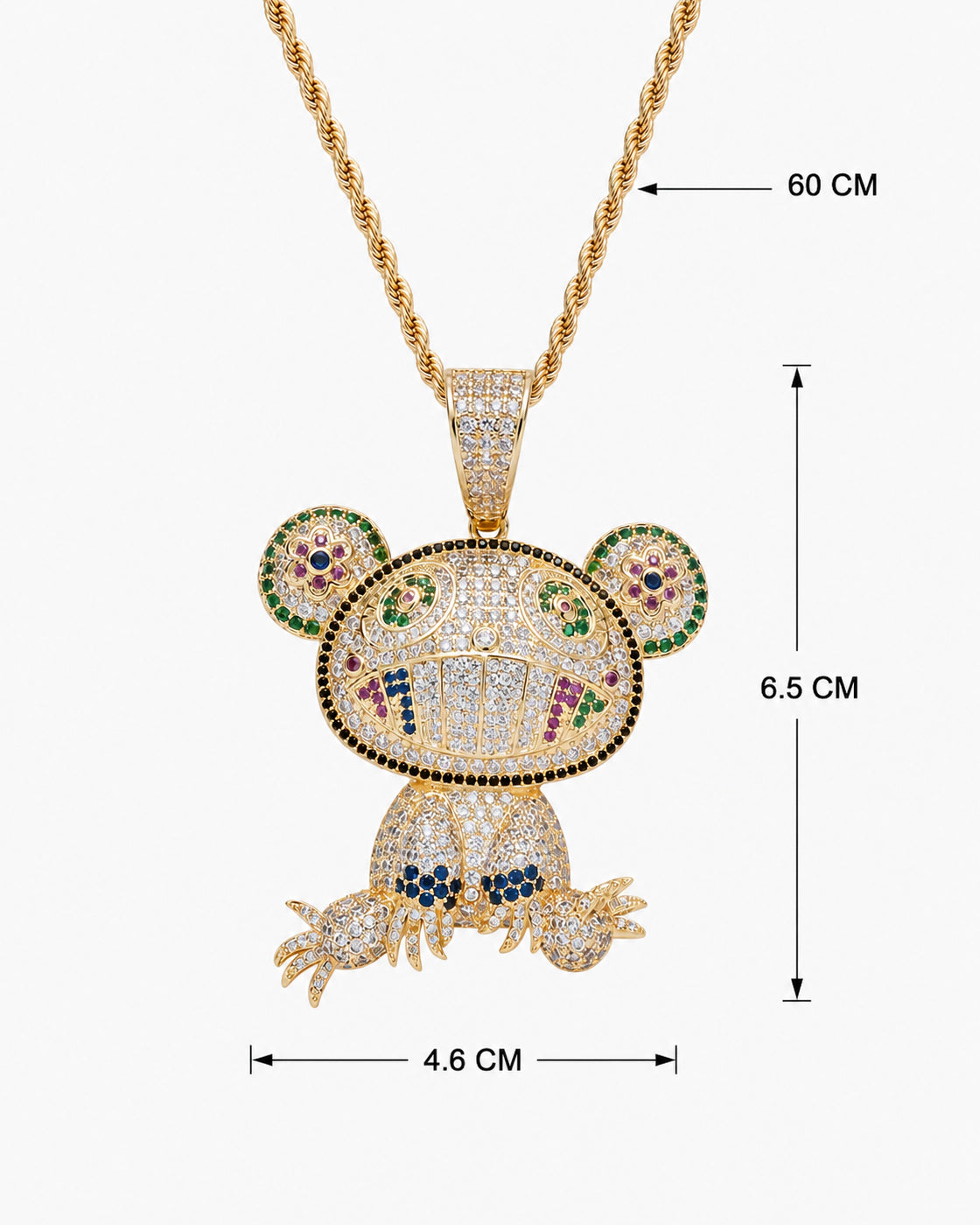 Iced CZ Grin Character Pendant Necklace