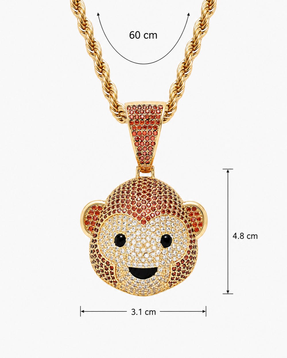 Iced CZ Monkey Face Pendant Necklace