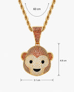 Iced CZ Monkey Face Pendant Necklace
