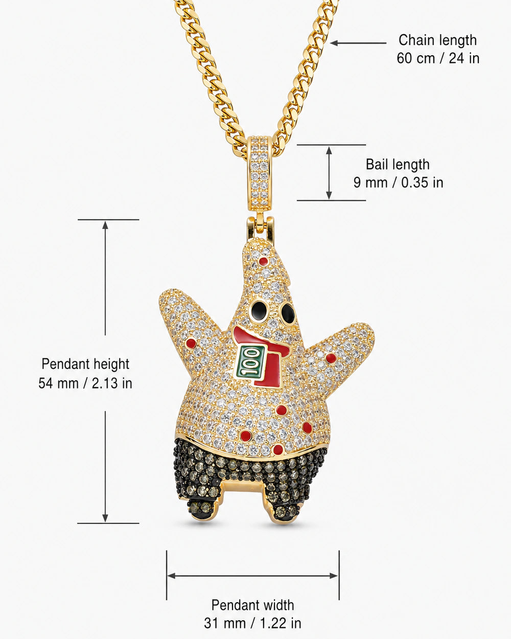 Iced CZ Starfish Character Pendant Necklace
