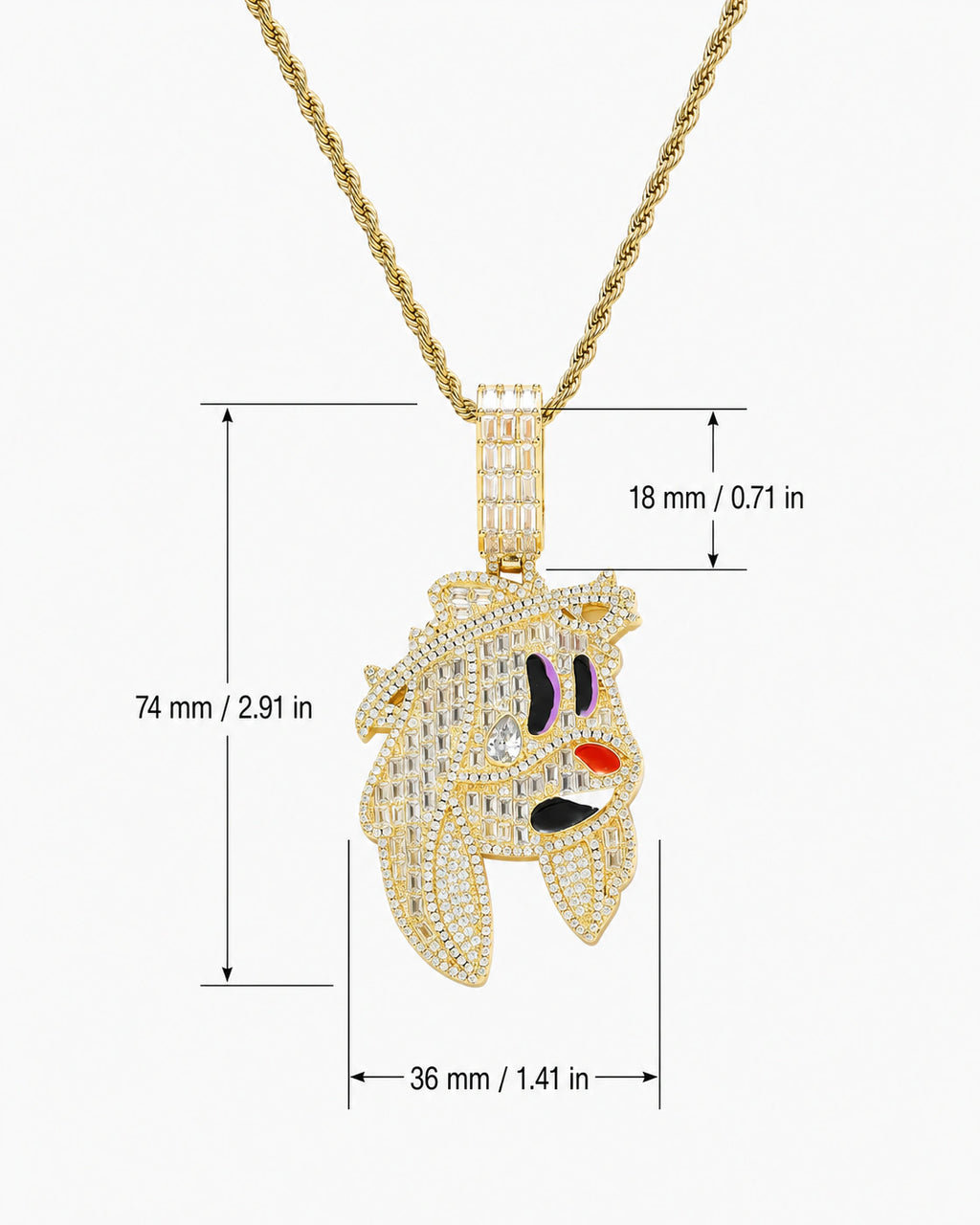 Iced CZ Cartoon Face Pendant Necklace