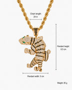 Iced CZ Wrapped Dinosaur Character Pendant Necklace