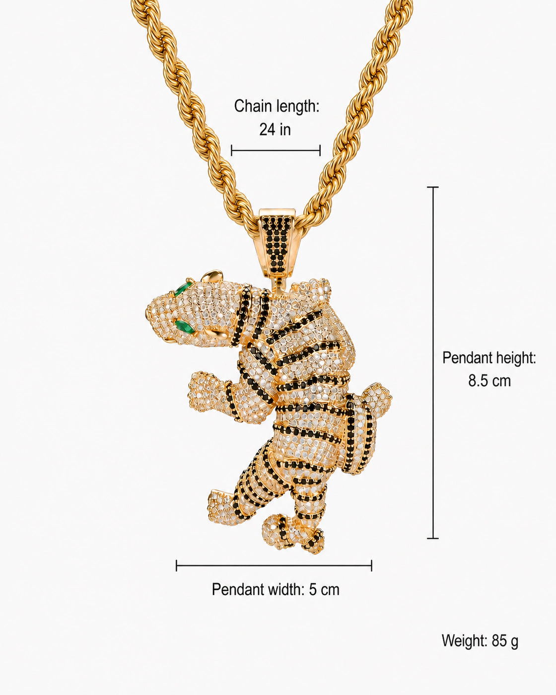 Iced CZ Wrapped Dinosaur Character Pendant Necklace