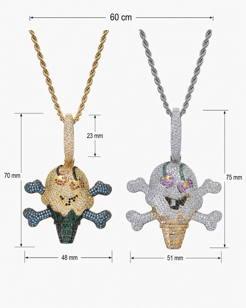 Iced CZ Skull Ice Cream Pendant Necklace