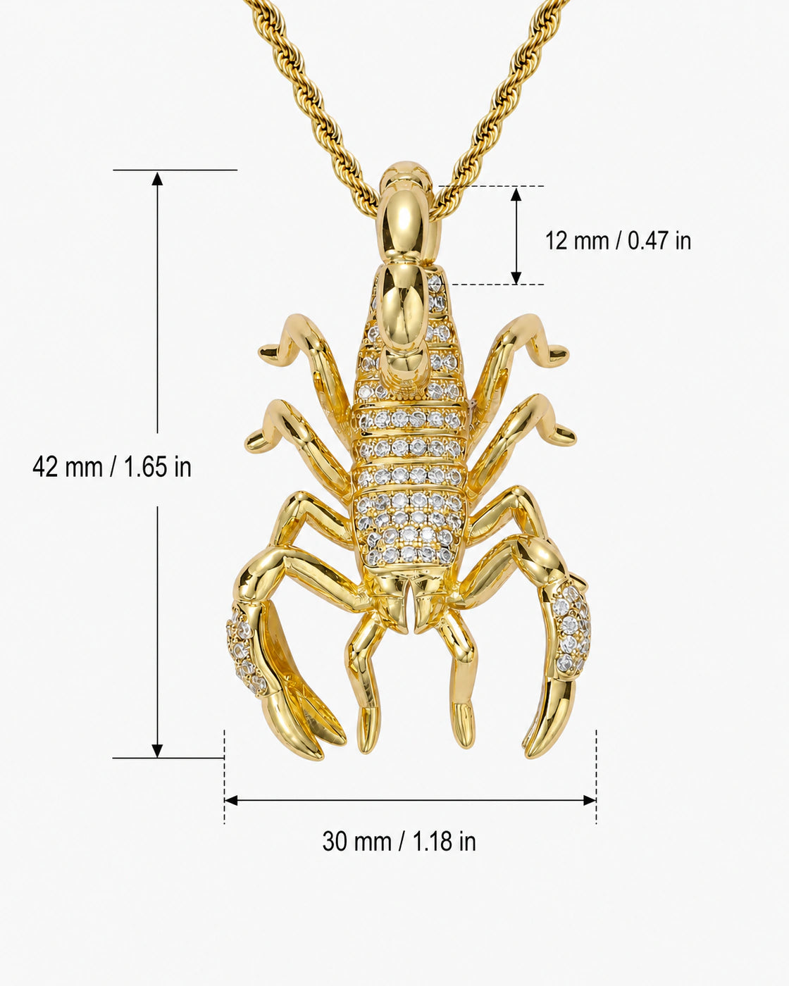 Iced CZ Pave Scorpion Pendant Necklace