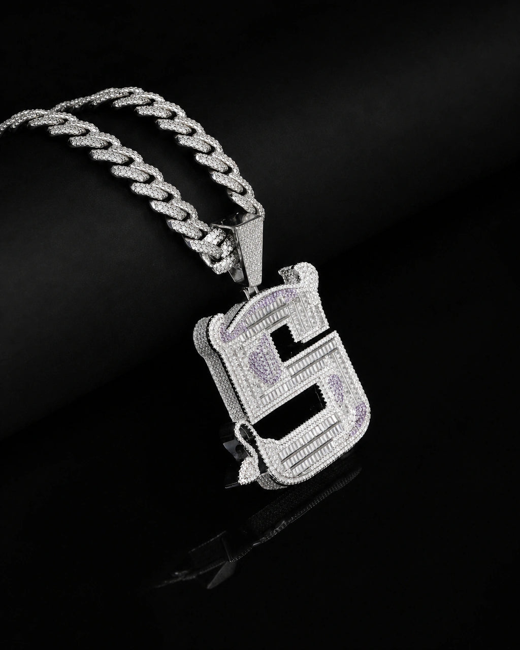 Iced CZ Statement S Symbol Pendant Necklace