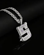 Iced CZ Statement S Symbol Pendant Necklace