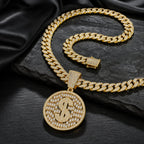Iced Dollar Pendant Cuban Link Chain