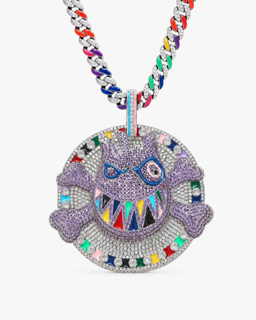 Multicolor Graffiti Face CZ Pendant Necklace