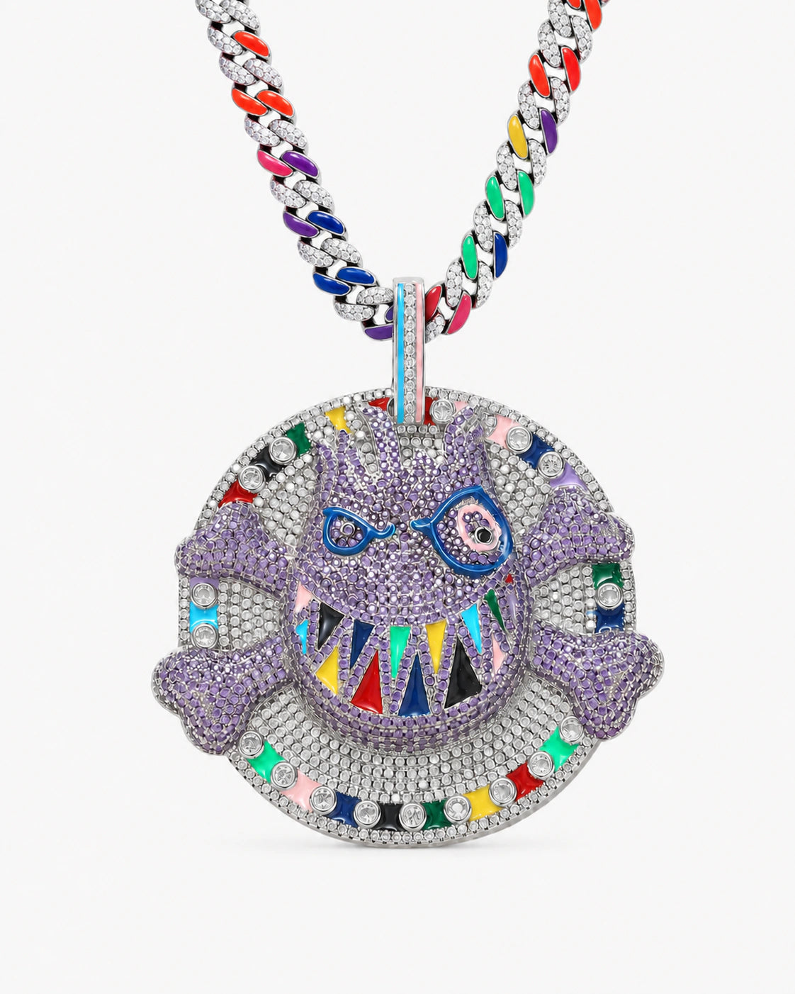 Multicolor Graffiti Face CZ Pendant Necklace