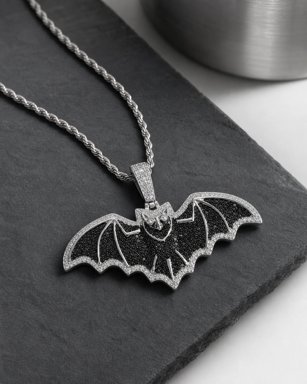 Iced CZ Bat Pendant Necklace