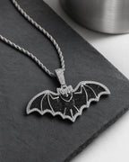 Iced CZ Bat Pendant Necklace