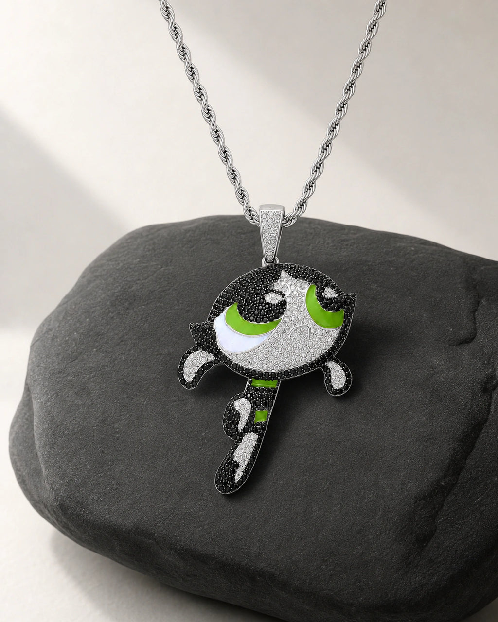 Iced CZ Cartoon Girl Pendant Necklace