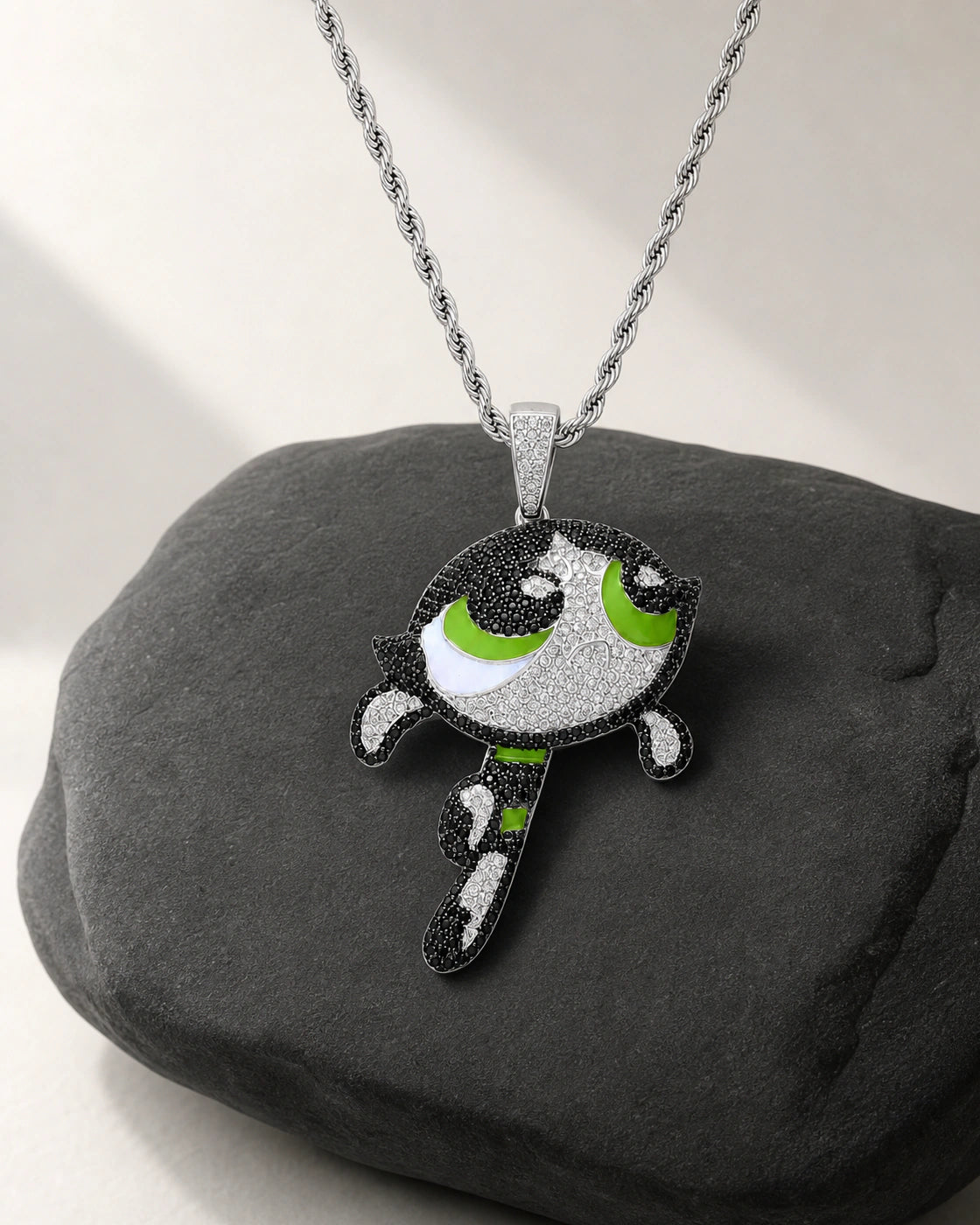 Iced CZ Cartoon Girl Pendant Necklace