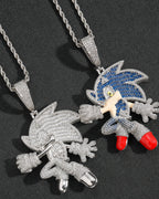 Iced CZ Blue Speed Character Pendant Necklace