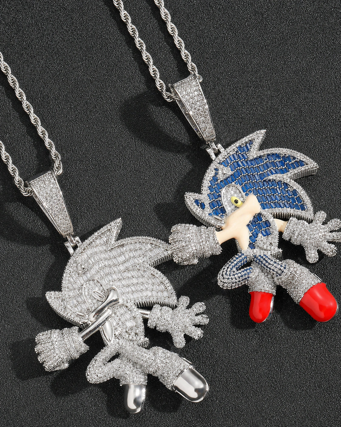 Iced CZ Blue Speed Character Pendant Necklace