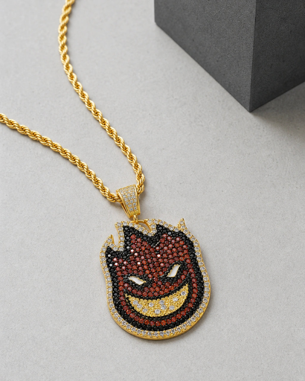 Iced CZ Flame Grin Pendant Necklace