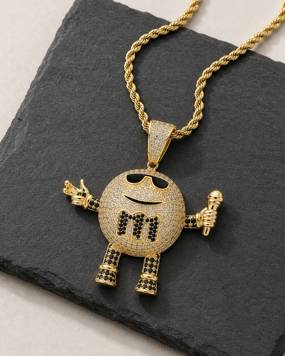 Iced CZ Mic Character Pendant Necklace