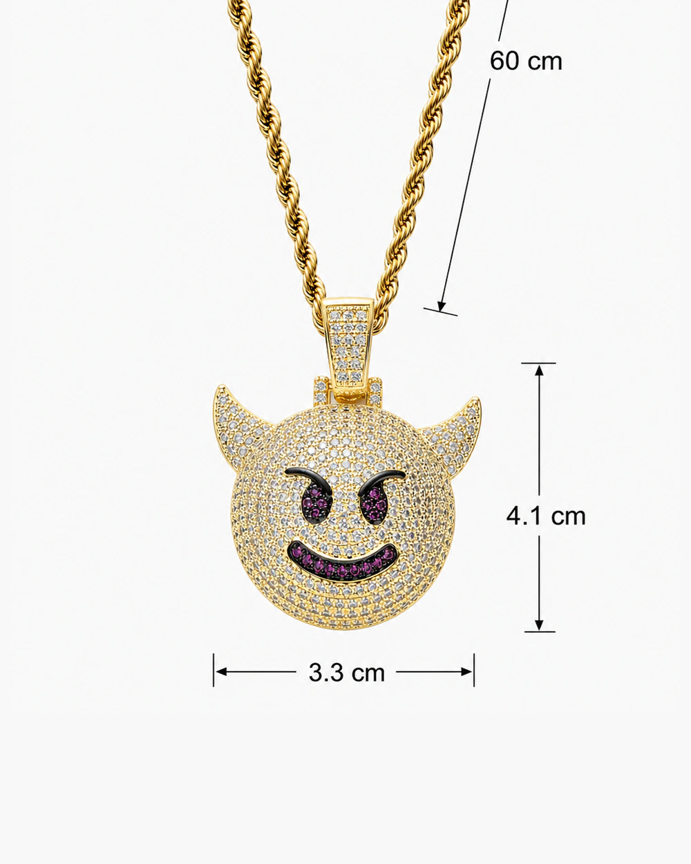 Iced CZ Horned Grin Pendant Necklace