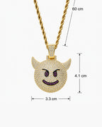 Iced CZ Horned Grin Pendant Necklace