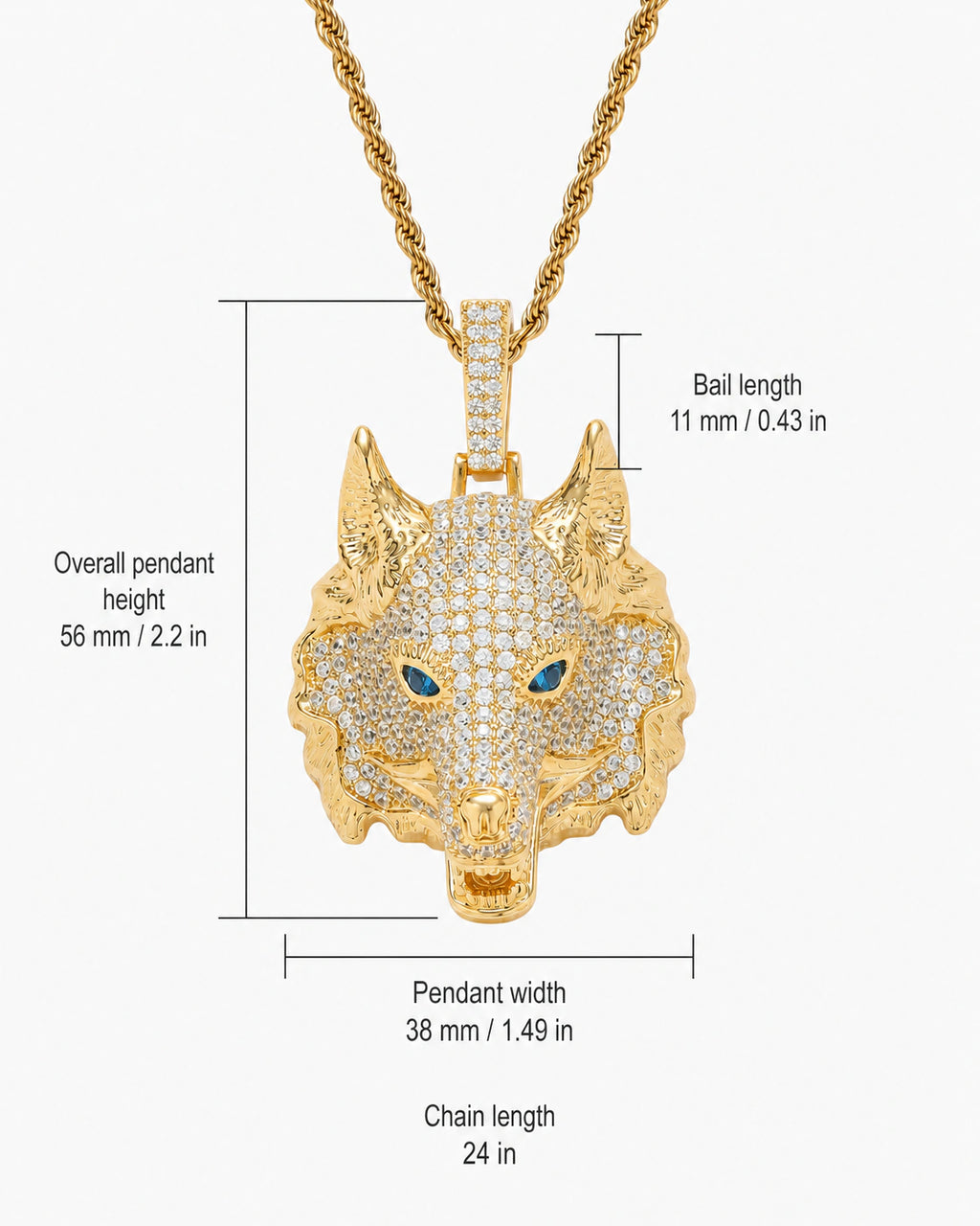Iced CZ Wolf Head Pendant Necklace