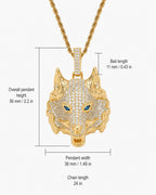 Iced CZ Wolf Head Pendant Necklace