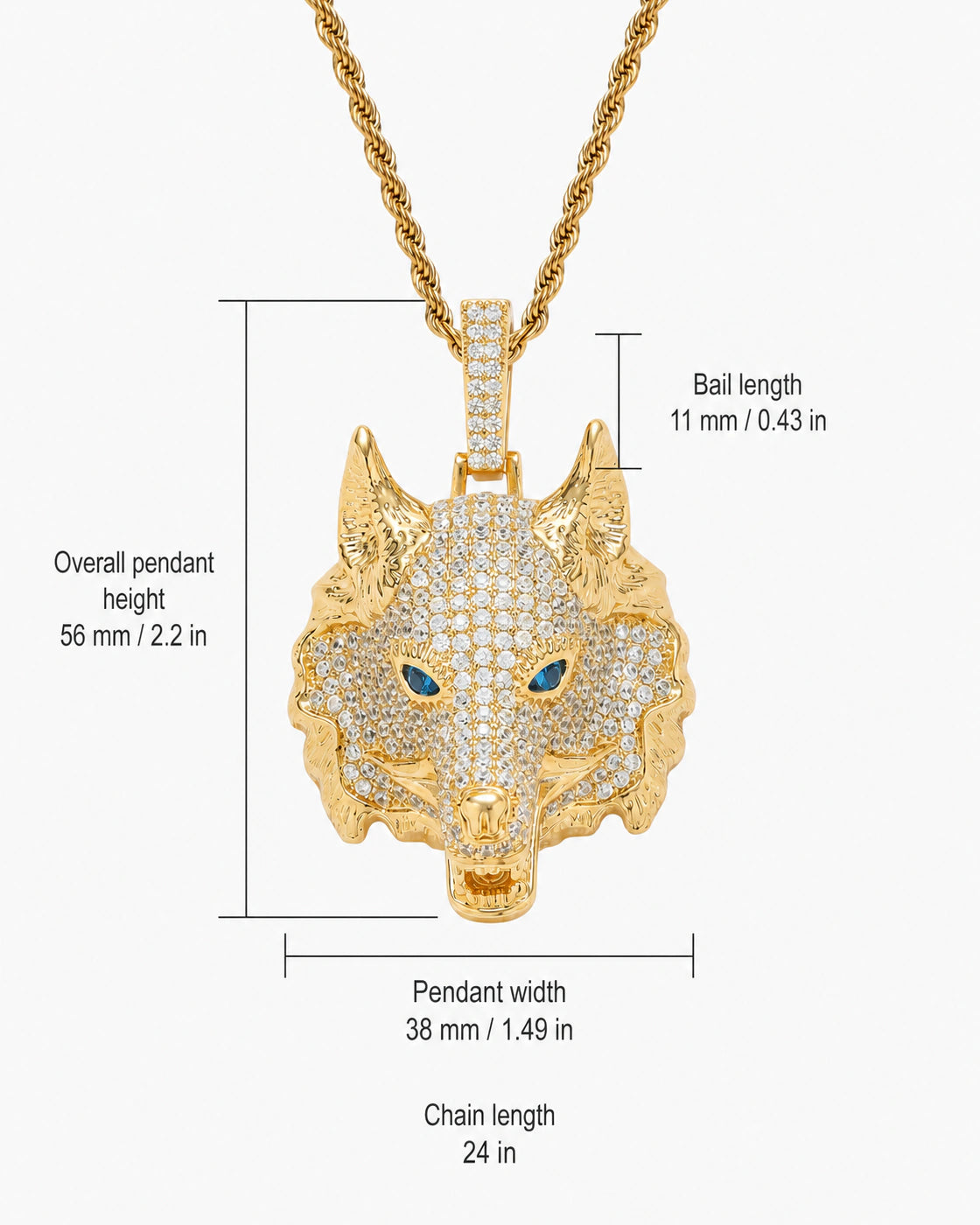 Iced CZ Wolf Head Pendant Necklace