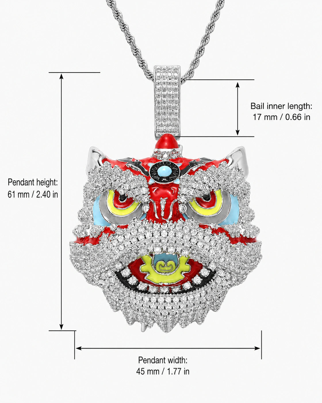 Iced CZ Lion Dance Head Pendant Necklace