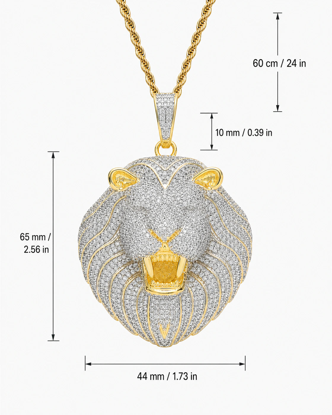 Iced CZ Roaring Lion Pendant Necklace